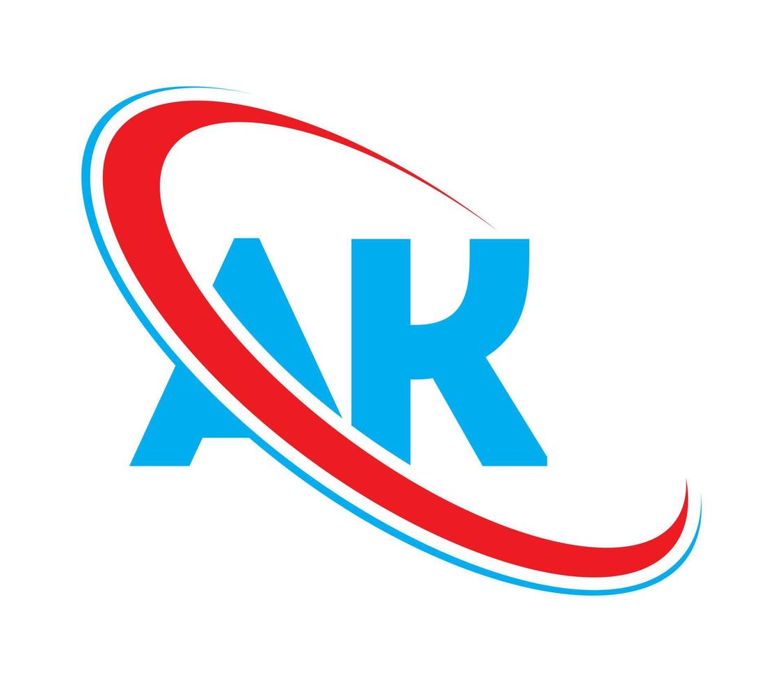 ak-Logo. ak-Design. blauer und roter ak-buchstabe. ak-Brief-Logo-Design. Anfangsbuchstabe ak verknüpfter Kreis Monogramm-Logo in Großbuchstaben. vektor