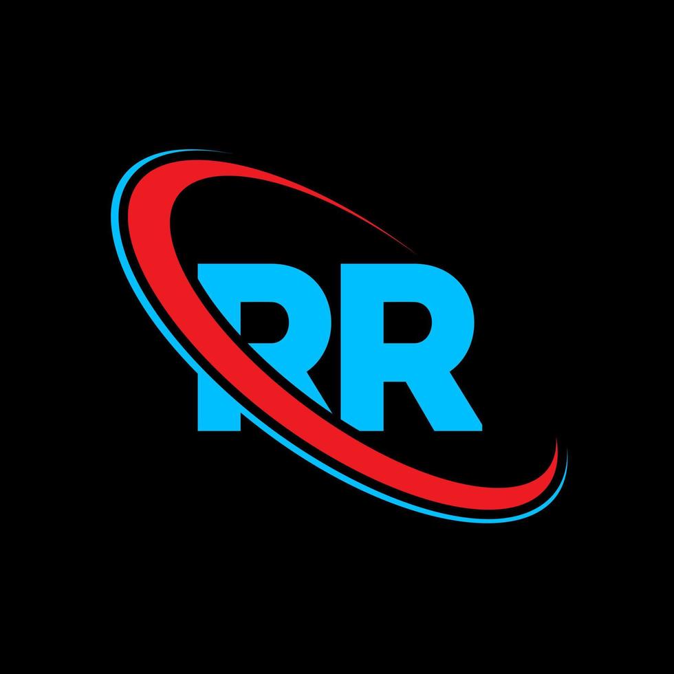 rr logotyp. rr design. blå och röd rr brev. rr brev logotyp design. första brev rr länkad cirkel versal monogram logotyp. vektor