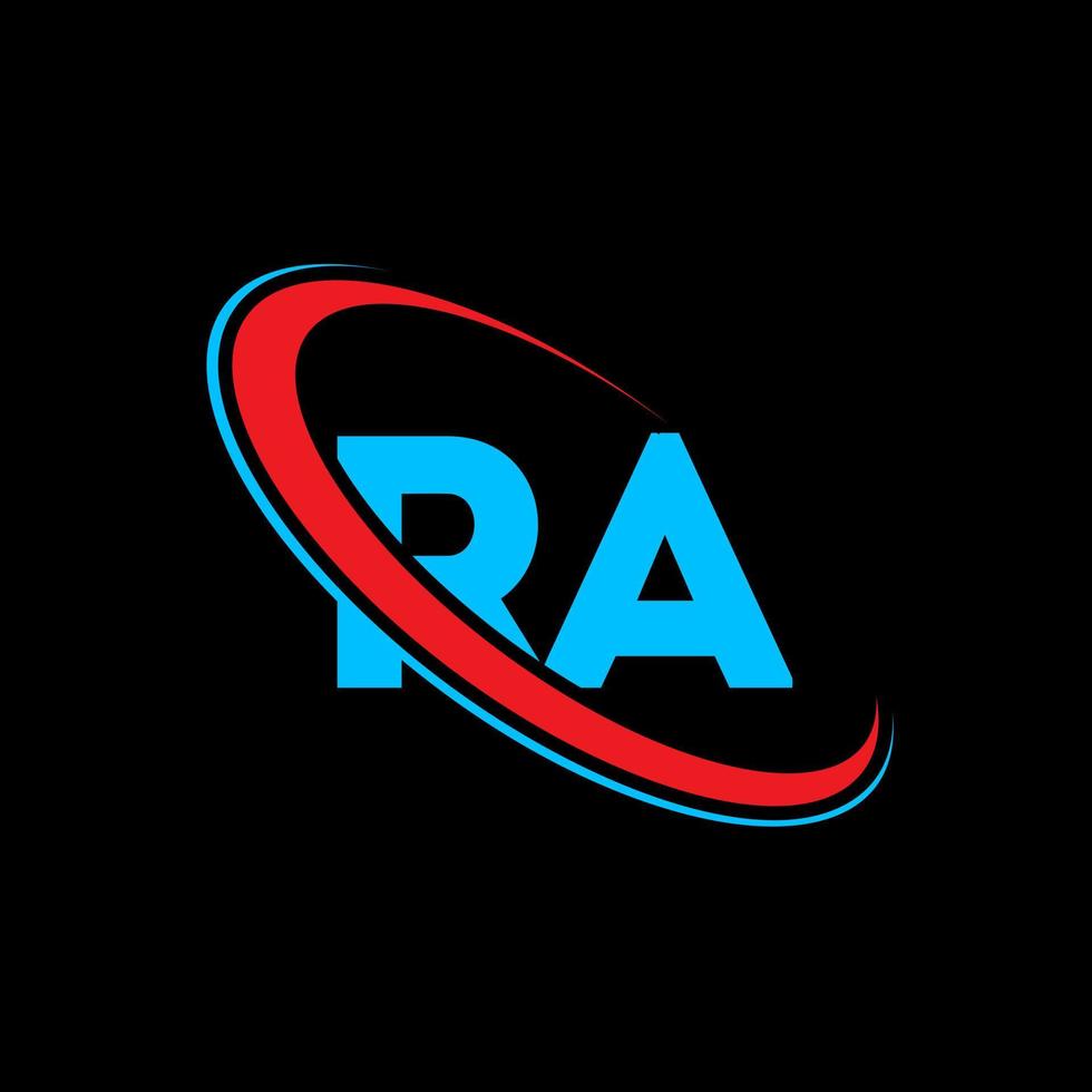 ra-Logo. Ra-Design. blauer und roter ra-buchstabe. ra-Buchstaben-Logo-Design. anfangsbuchstabe ra verknüpfter kreis monogramm-logo in großbuchstaben. vektor