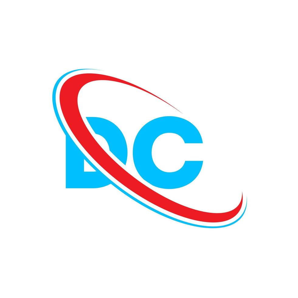 dc logotyp. dc design. blå och röd dc brev. dc brev logotyp design. första brev dc länkad cirkel versal monogram logotyp. vektor
