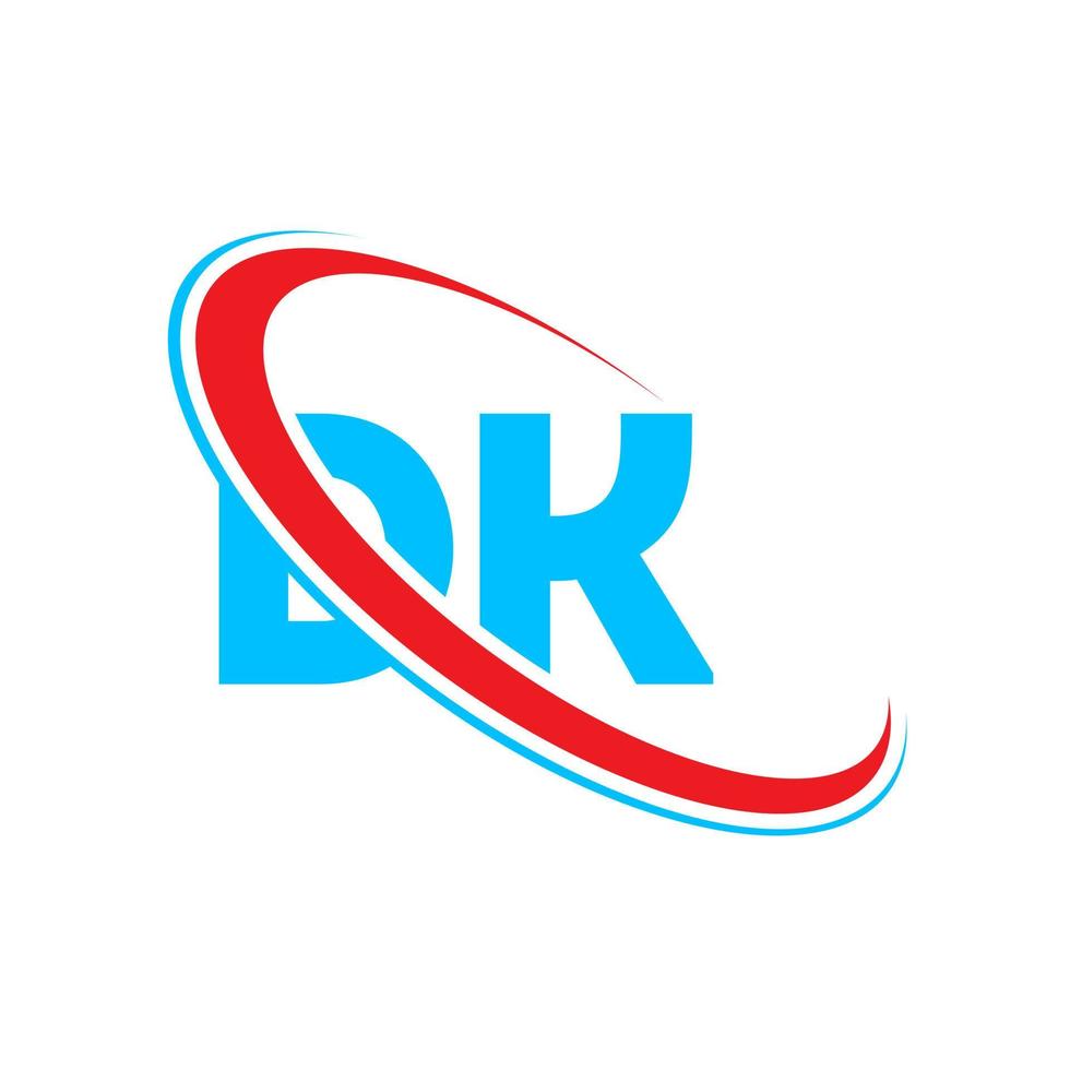 dk-Logo. dk-Design. blauer und roter dk-buchstabe. dk-Buchstaben-Logo-Design. Anfangsbuchstabe dk verknüpfter Kreis Monogramm-Logo in Großbuchstaben. vektor