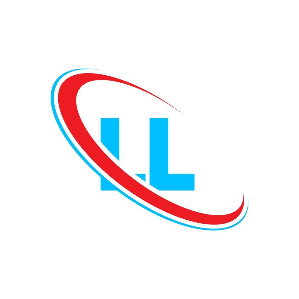 ll logotyp. ll design. blå och röd ll brev. ll brev logotyp design. första brev ll länkad cirkel versal monogram logotyp. vektor