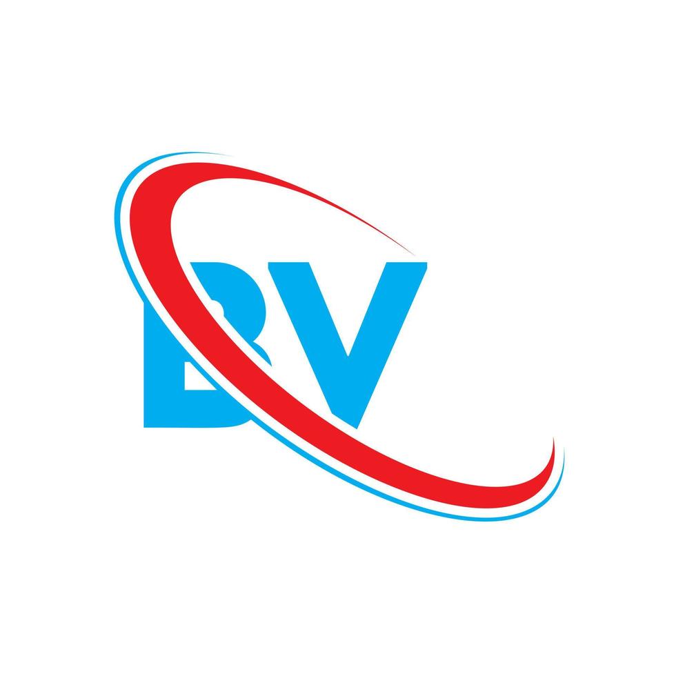 bv-Logo. bv-design. blauer und roter bv-brief. bv-Brief-Logo-Design. Anfangsbuchstabe bv verknüpfter Kreis Monogramm-Logo in Großbuchstaben. vektor