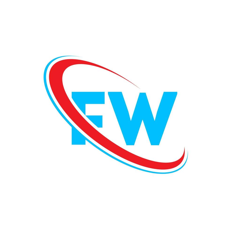 fw logotyp. fw design. blå och röd fw brev. fw brev logotyp design. första brev fw länkad cirkel versal monogram logotyp. vektor