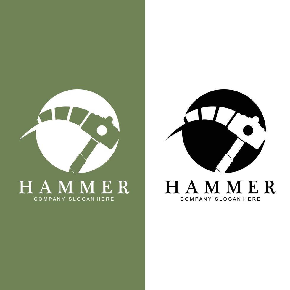 Hammer, Bauwerkzeuge und Richter-Logo-Vektorsymbol, Vintage-Retro-Design-Illustration vektor