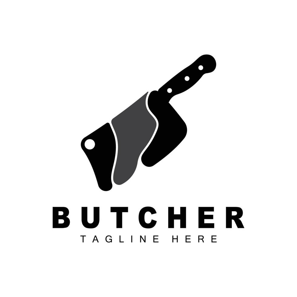 slaktare logotyp design, kniv skärande verktyg vektor mall, produkt varumärke illustration