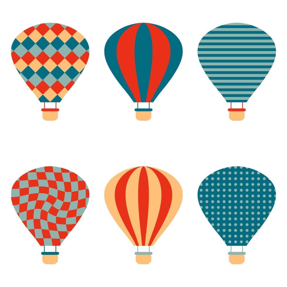 Heißluftballons-Clipart-Sammlung im einfachen Retro-Stil. vektor