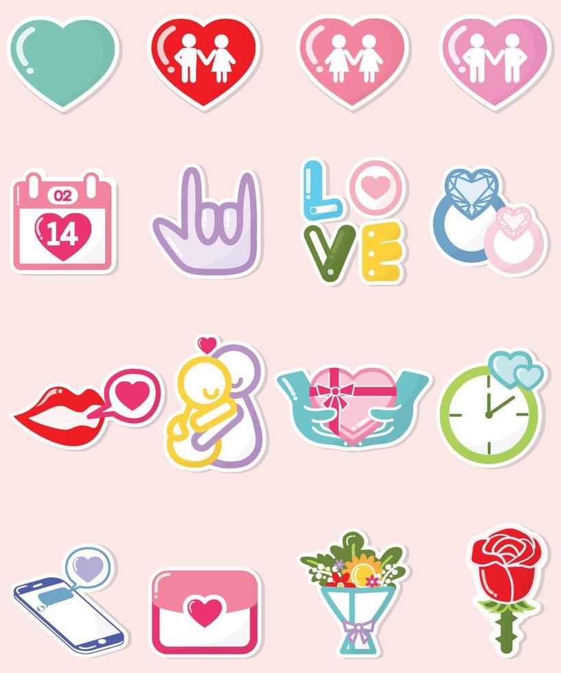Valentines Icon Set Liebessprache bunt vektor