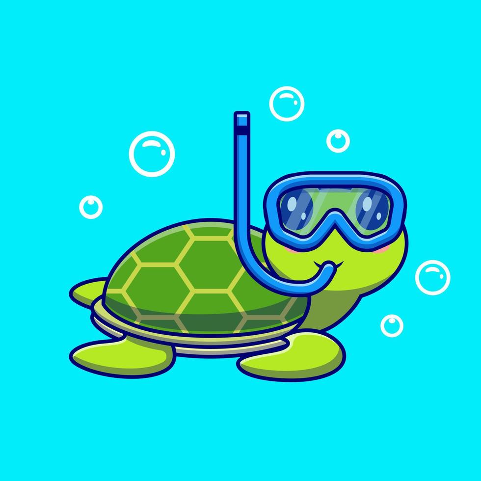 söt sköldpadda snorkling i de hav tecknad serie vektor ikon illustration. djur- natur ikon begrepp isolerat premie vektor. platt tecknad serie stil
