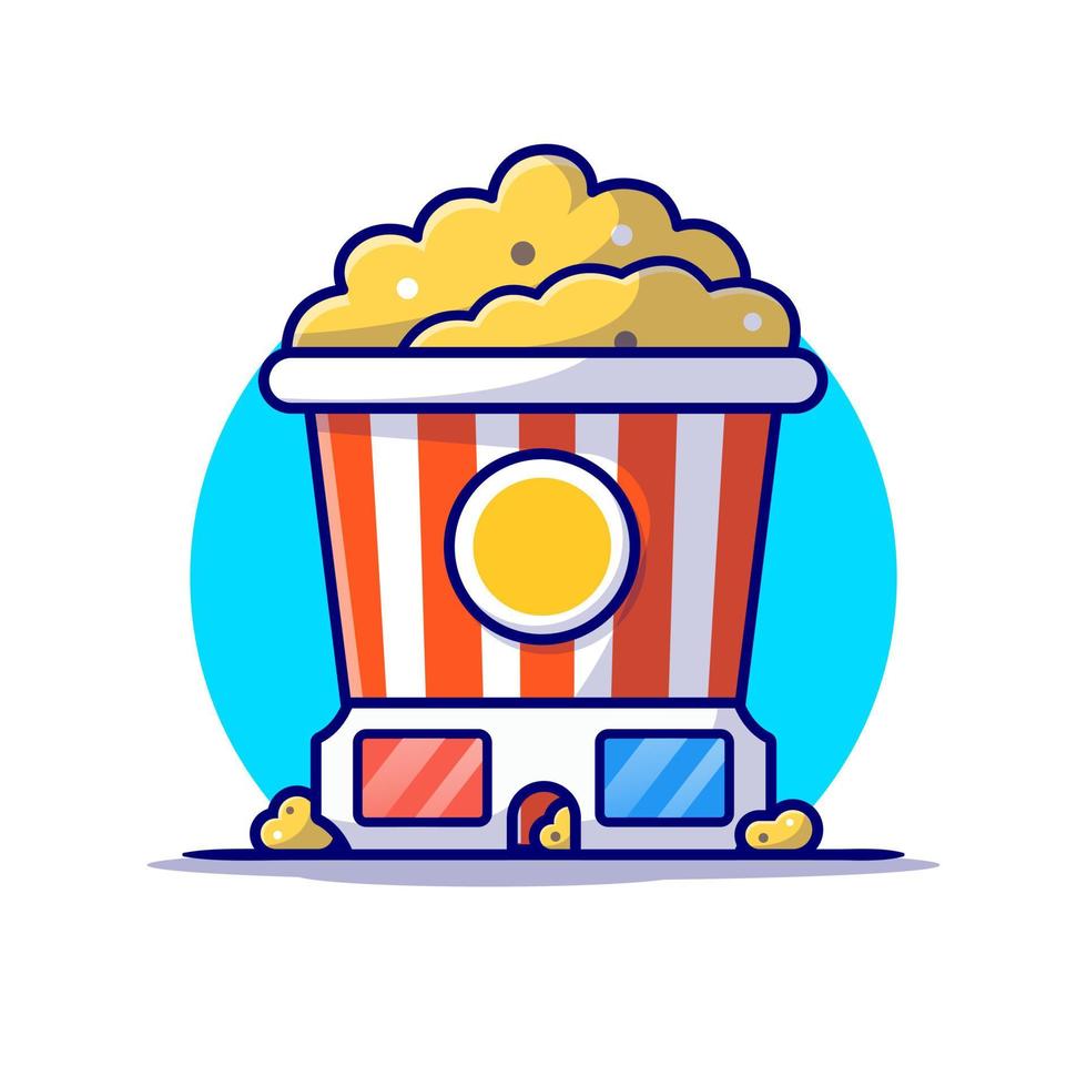 popcorn und 3d-brille cartoon vektor symbol illustration. Food Art Icon Konzept isolierter Premium-Vektor. flacher Cartoon-Stil