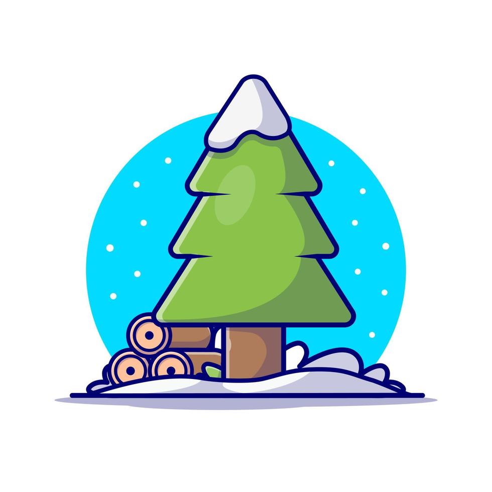 vinter- träd med snö tecknad serie vektor ikon illustration. utomhus- natur ikon begrepp isolerat premie vektor. platt tecknad serie stil
