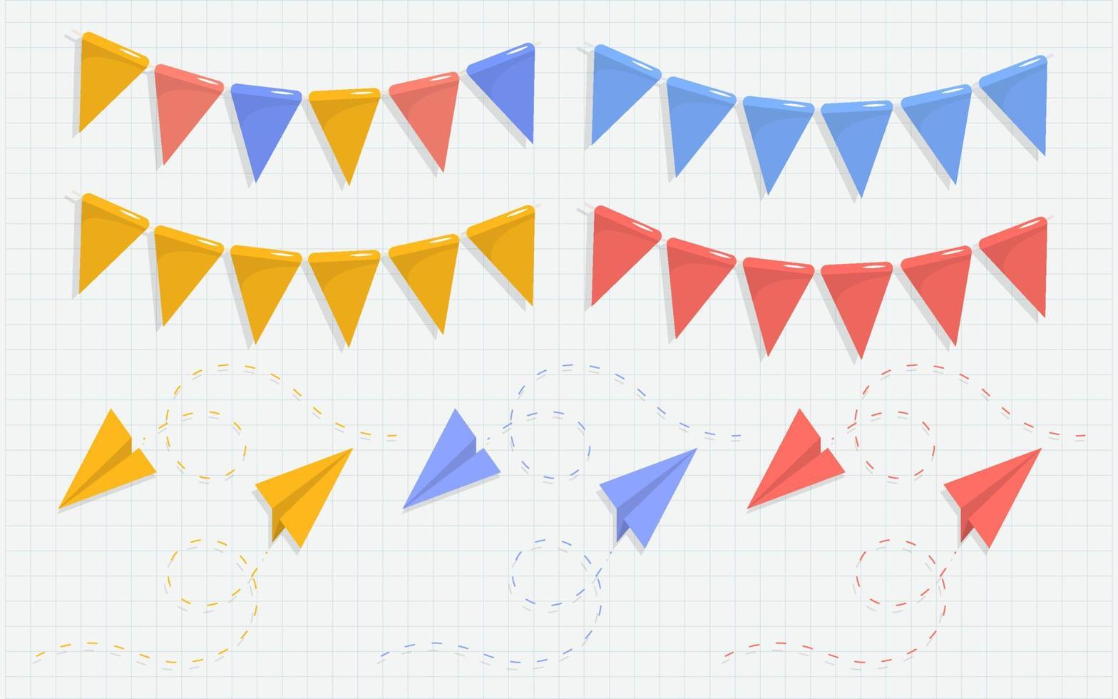 Dreiecksflagge und bunter Papierflieger vektor