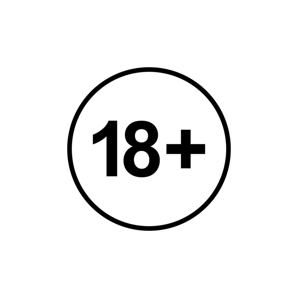ikon symbol för arton plus, 18 plus ålder och tjugo ett plus , 21 plus ålder. vektor illustration