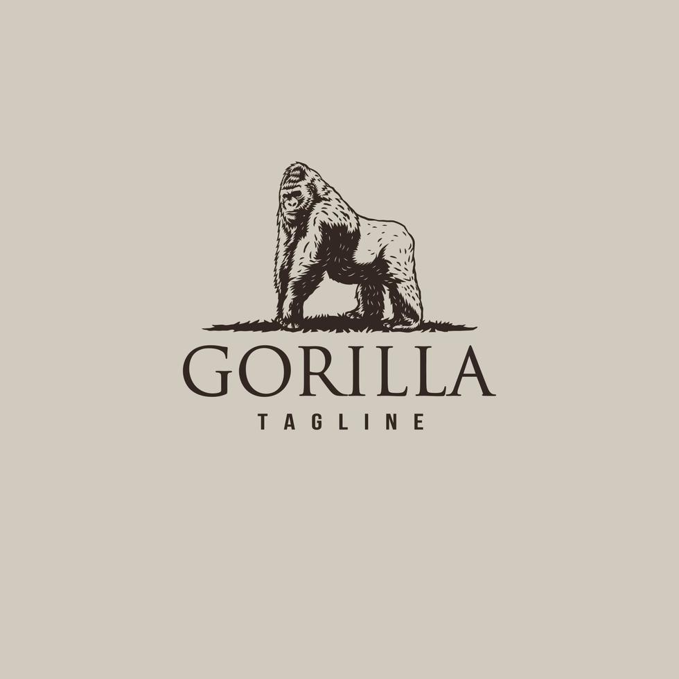 gorilla vintage logo mit handgezeichneter linie kunstvektorillustration vektor