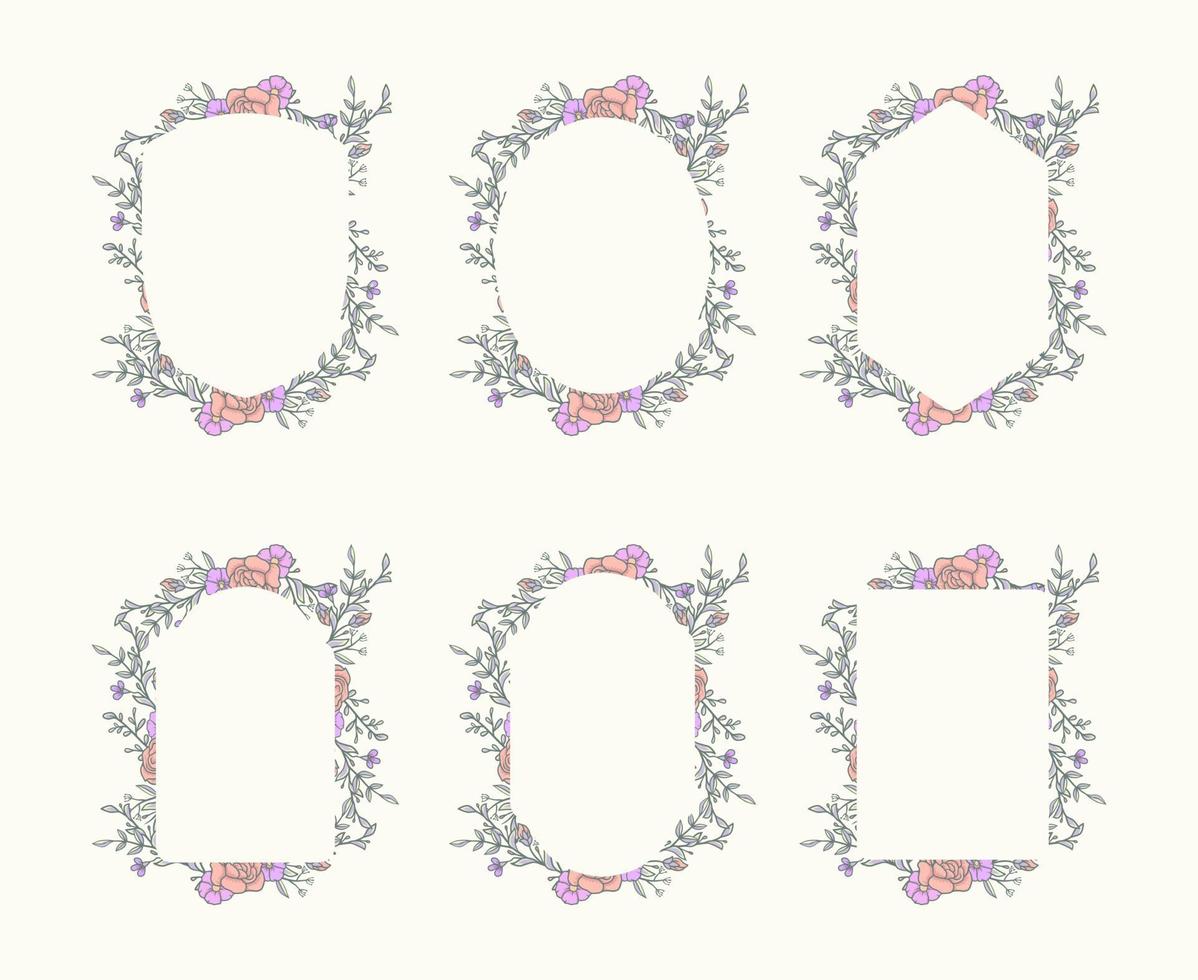 Blumenrahmensammlung, handgezeichnete Linie mit digitaler Farbe, Vektorillustration vektor