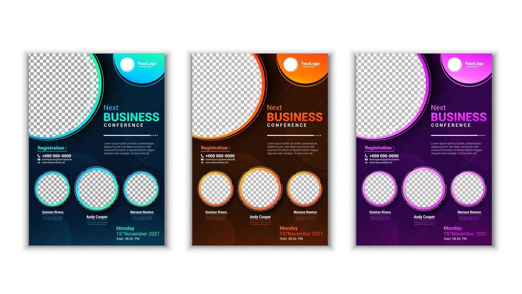 Business Konferenz Broschüre Flyer a4 Größe, 3 isolierte Design-Layout-Vorlage. Vektor-Illustration vektor