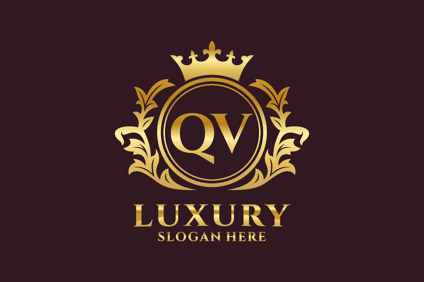 Royal Luxury Logo-Vorlage mit anfänglichem QV-Buchstaben in Vektorgrafiken für luxuriöse Branding-Projekte und andere Vektorillustrationen. vektor