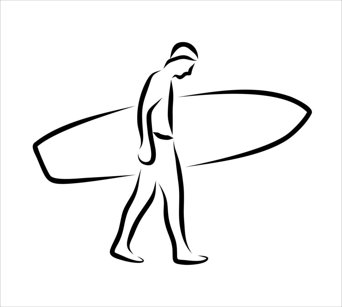 linje teckning av någon surfing vektor