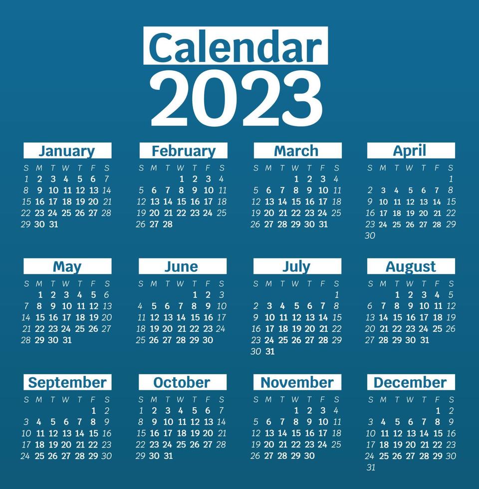 Kalender 2023 mit blauem Farbverlauf vektor