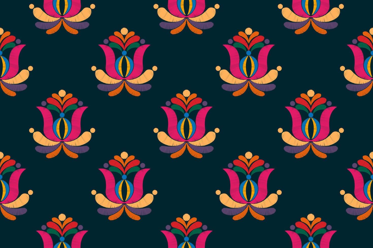 ikat ethnisches nahtloses musterdekorationsdesign. aztekischer stoffteppich boho mandalas textildekor tapete. Stammes- einheimische Motivblume dekorativer traditioneller Stickereivektor illustrierter Hintergrund vektor