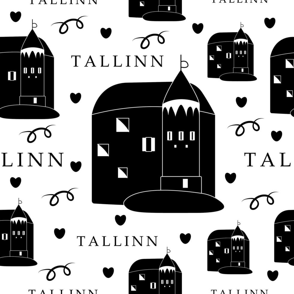 Tallinn, svartvit sömlös mönster vektor