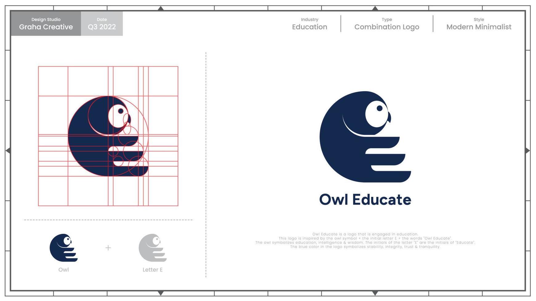 Eule erziehen - Logo. ein Logo, das sich mit Bildung beschäftigt. dieses logo ist inspiriert vom eulensymbol, dem anfangsbuchstaben e und den worten eule erziehen. vektor