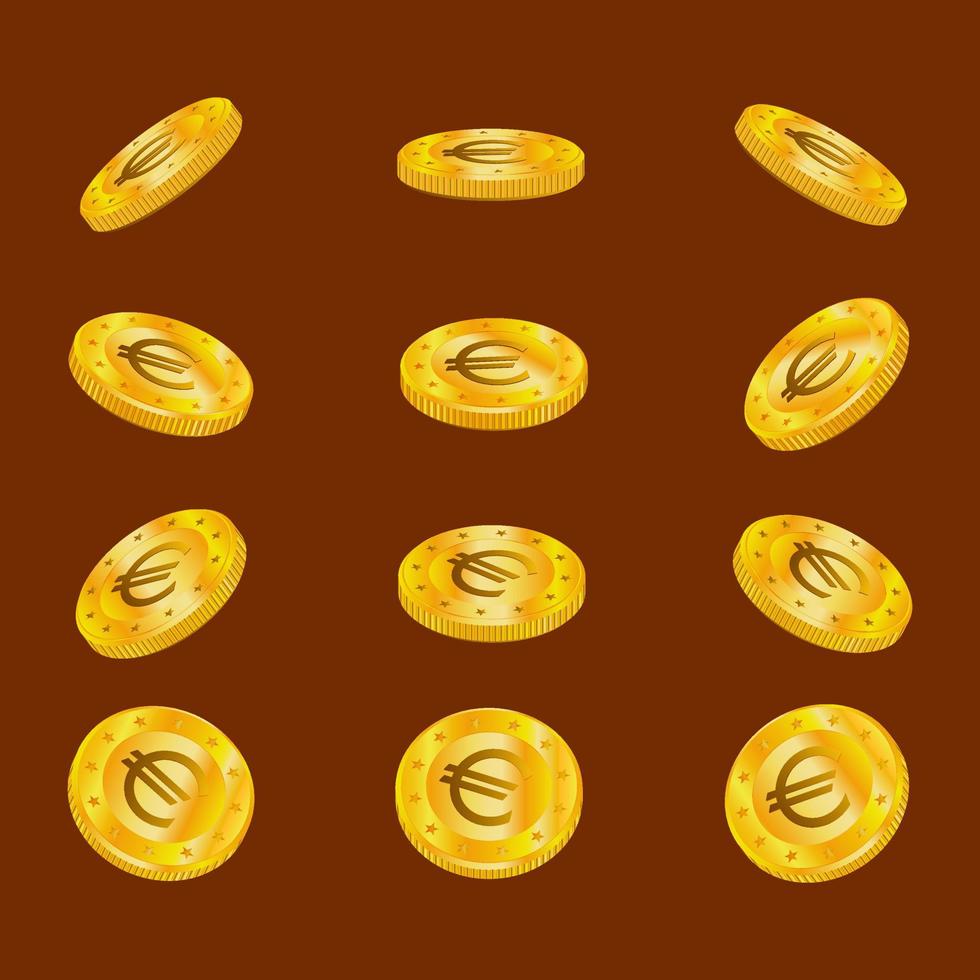 gyllene euro mynt isolerat på brun bakgrund. vektor illustration.