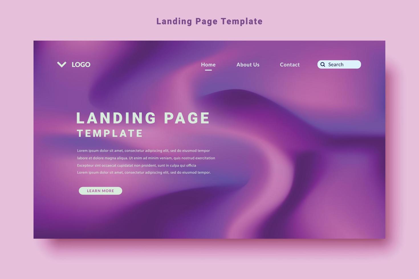 modernes Landing-Page-Template-Design, flüssiger Stil der abstrakten Abstufung, lila Farbe, Hintergrundvektorgrafik vektor