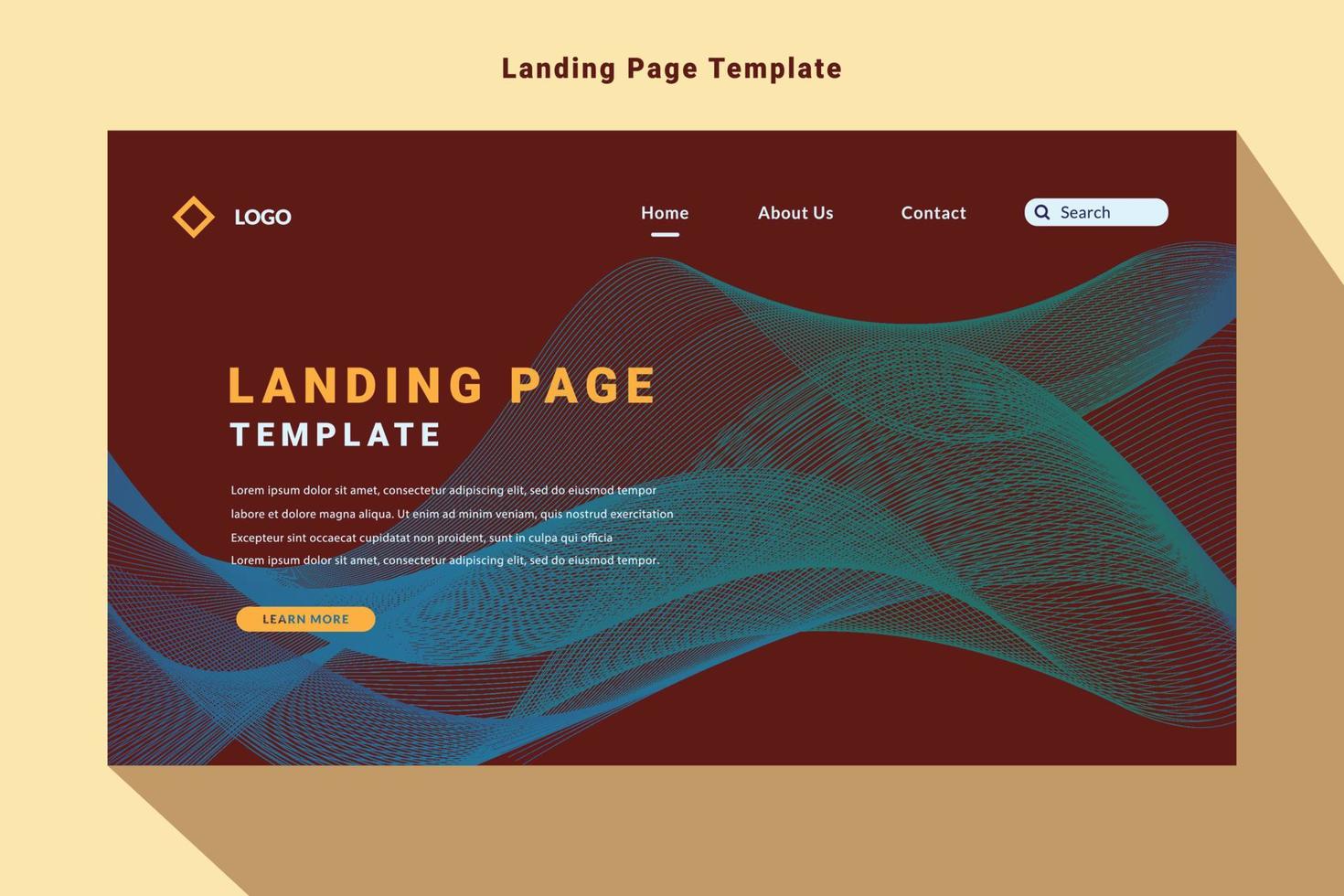 modernes Landing Page Template Design, rote Farbe, zukünftiger abstrakter Wellenstil, Hintergrundvektor vektor