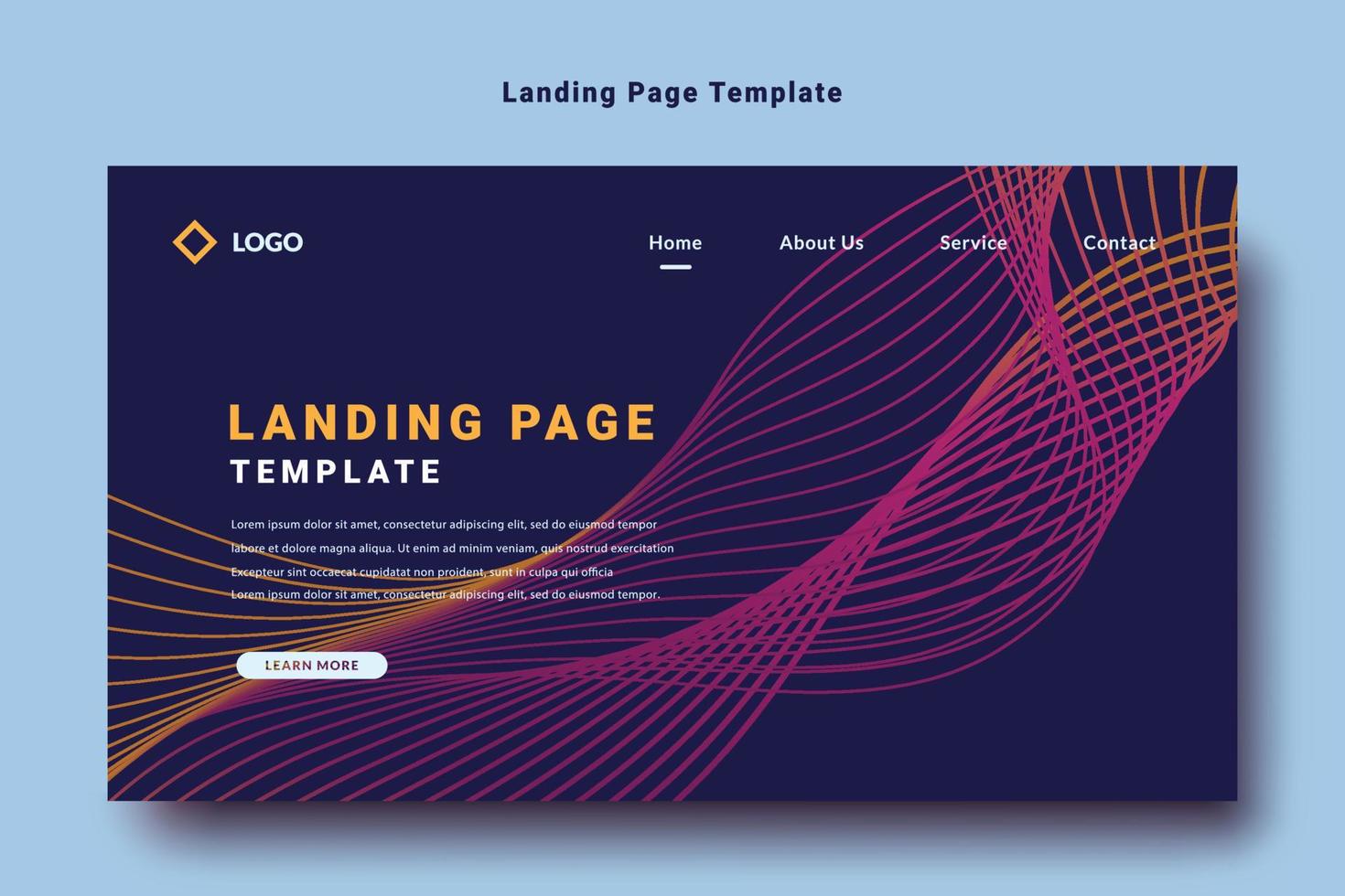 modernes Landing-Page-Template-Design, zukünftiger abstrakter violetter Wellenstil, blauer Hintergrundvektor vektor