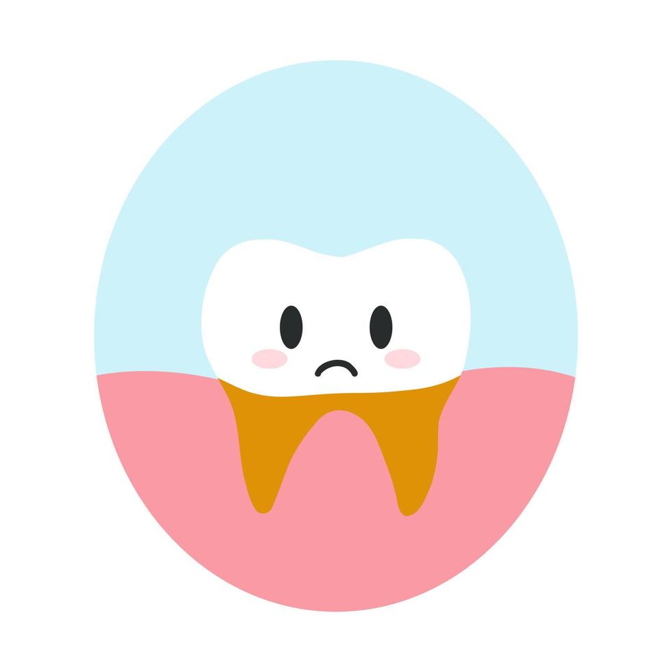 Zahnwurzelkaries im flachen Cartoon-Stil. vektorillustration des verärgerten ungesunden zähnecharakters, zahnpflegekonzept, mundhygiene vektor