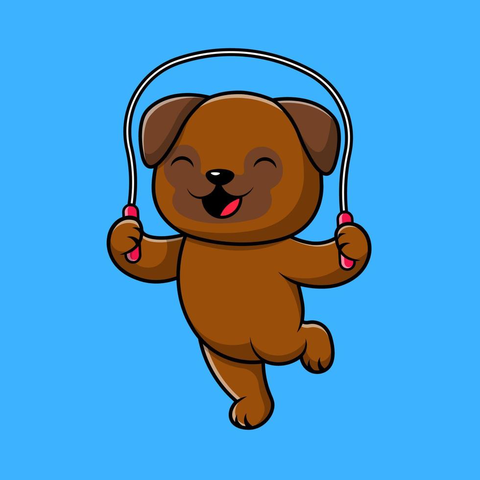 söt mops hund spelar hoppa rep tecknad serie vektor ikon illustration. platt tecknad serie begrepp