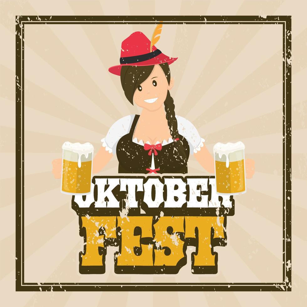 oktoberfest årgång affisch med karaktär tecknad serie vektor