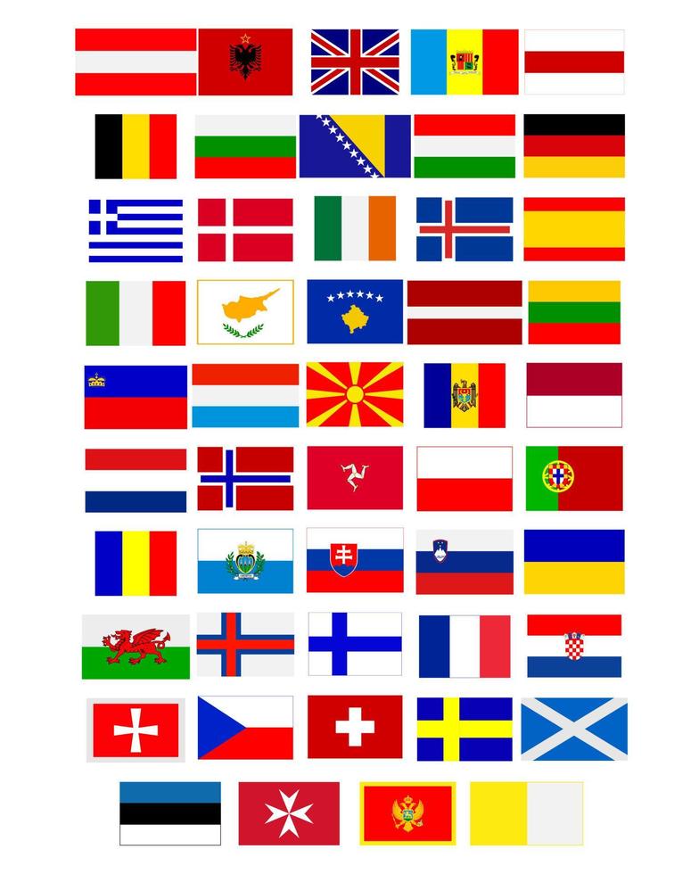 Flaggen der europäischen Länder auf weißem Hintergrund vektor