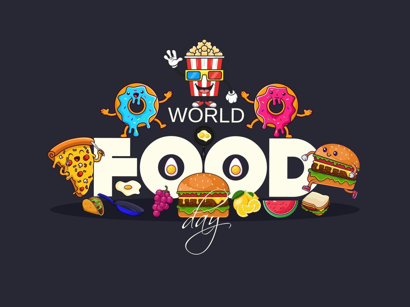 Happy World Food Day Illustrationsvektor eignet sich für Social Media, Banner, Poster, Flyer und im Zusammenhang mit Lebensmitteln vektor