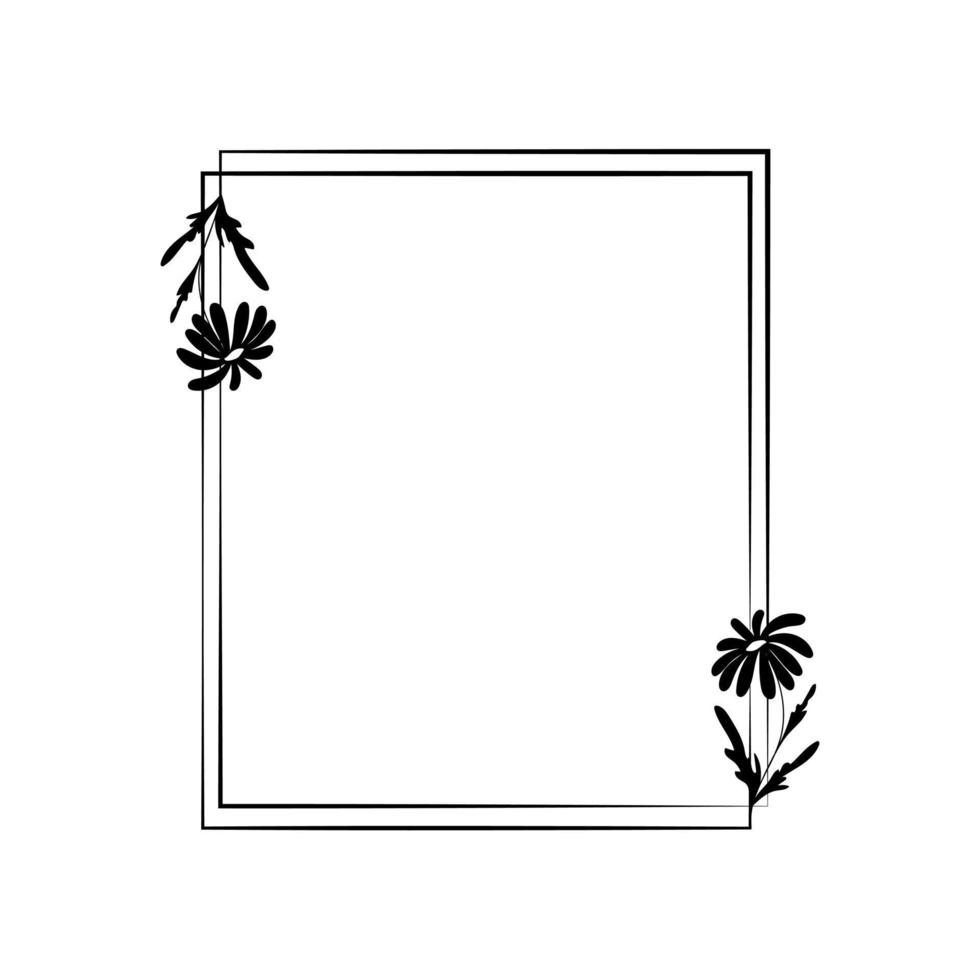 Der rechteckige Rahmen ist mit Blumen im minimalistischen Stil verziert. Vektorillustration von Strichzeichnungen vektor