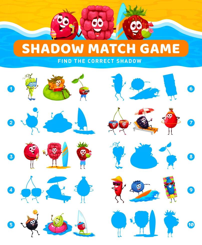 Shadow-Match-Spiel mit Cartoon-Beerenfiguren vektor