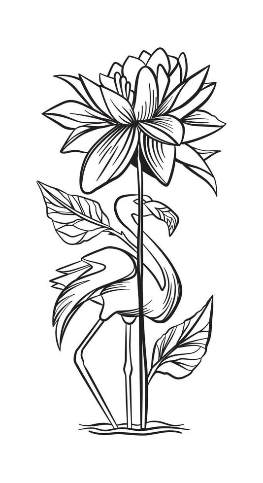 Vektorgrafik eines Flamingovogels, der hinter einer Blume steht vektor