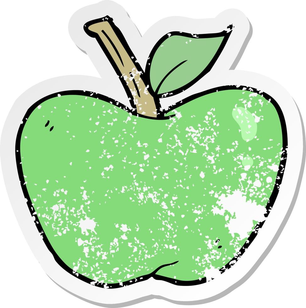 retro nödställda klistermärke av ett tecknat äpple vektor