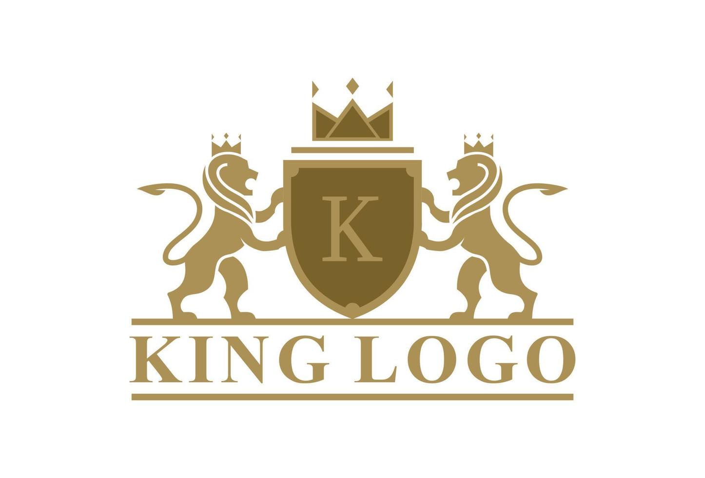 Luxus-Löwenwappen-Heraldik-Logo. elegante goldene heraldische schildikone. königliches Wappen Firmenetikett Symbol. vektor
