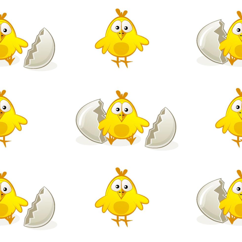 nahtlose Musterhühner aus Eiern auf weißem Hintergrund. Vektor-Illustration texturierter Ostern-Huhn-Hintergrund für Tapeten. vektor