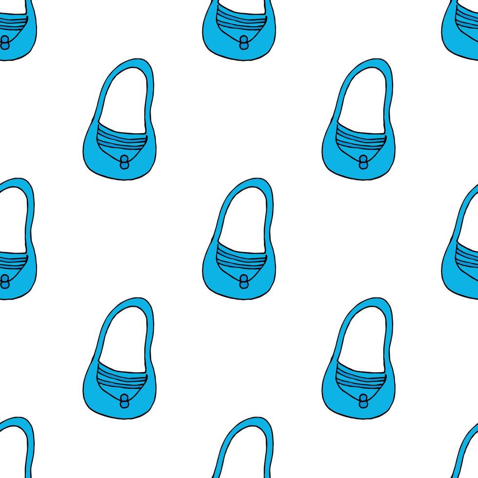 Nahtloses Muster mit niedlichen blauen Taschen auf weißem Hintergrund. Doodle-Stil. Vektorbild. vektor