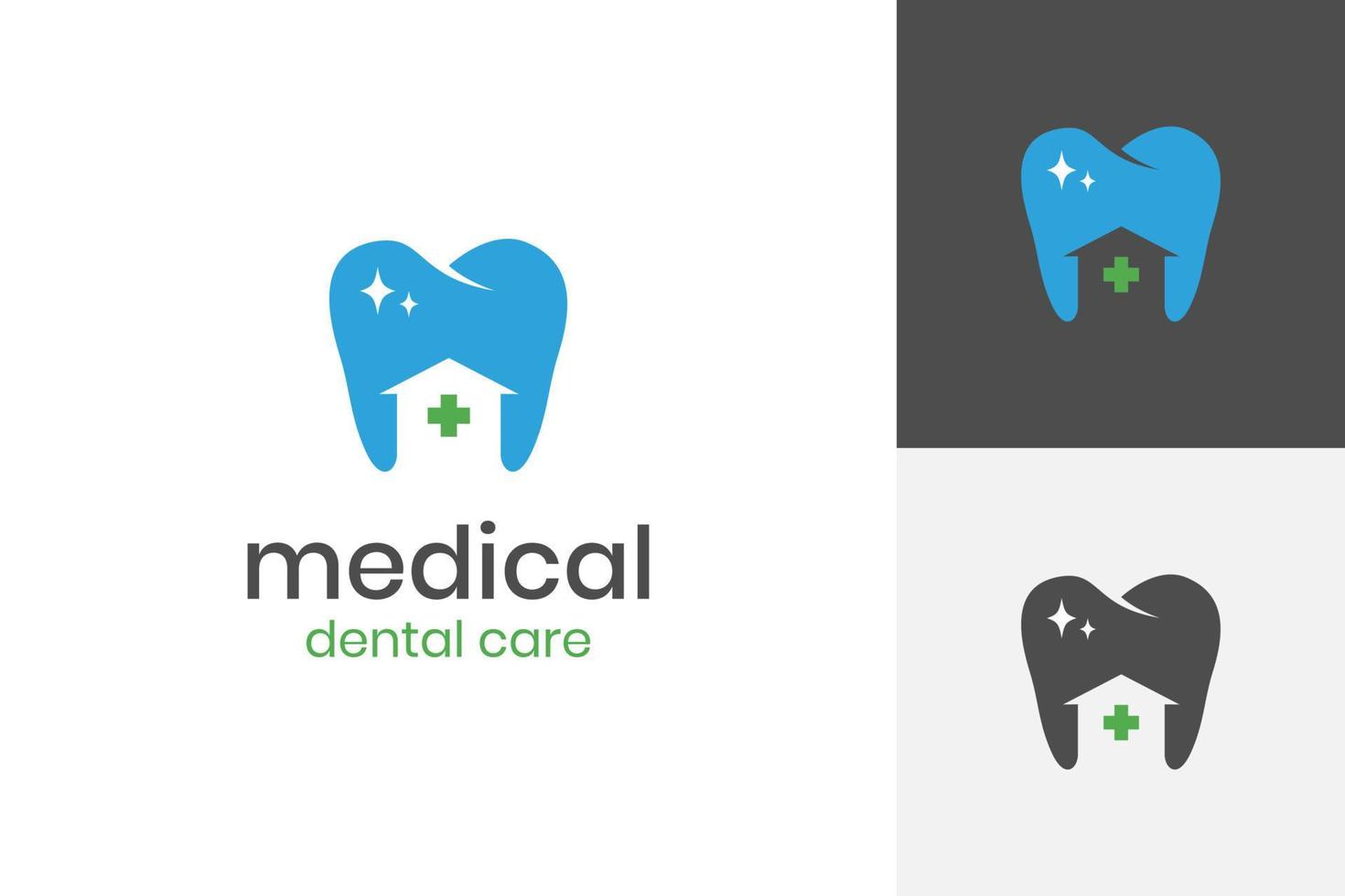 Zahnklinik-Logo-Design, Gesundheits-Dent-Logo-Symbol-Icon-Design-Vektorelemente mit Hausklinik-Symbol vektor