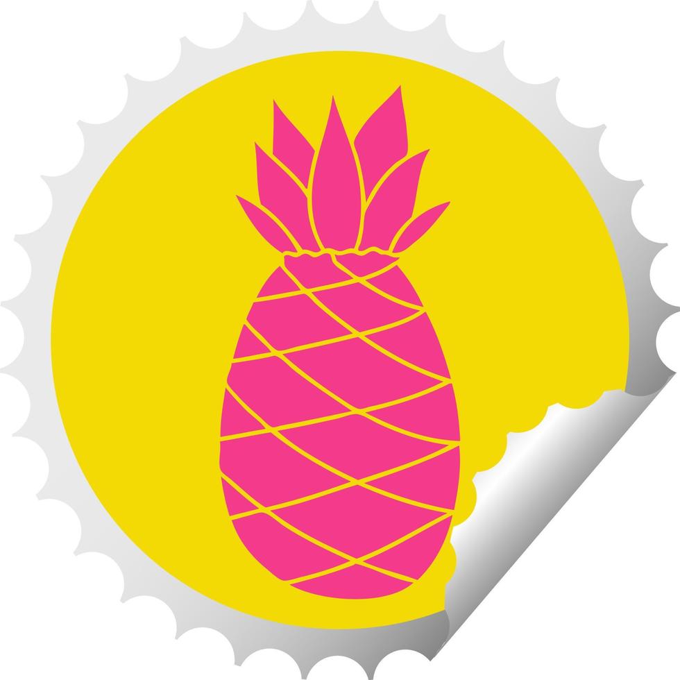 knäppa cirkulär peeling klistermärke tecknad serie ananas vektor