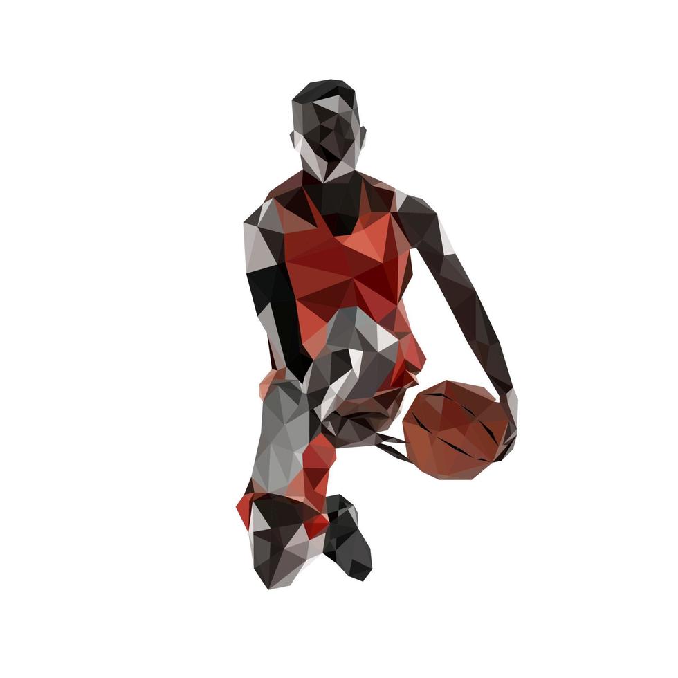 professioneller Basketballspieler in Sportbekleidung mit beweglicher Ballaktion Low Poly vektor