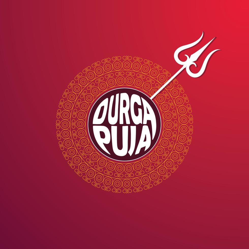 Happy Durga Puja Festival Kartendesign mit stilvollem Text und Mandala-Design für hinduistisches religiöses Festival Durga Puja oder Navaratri. Puja-Feiertagsvektorillustration auf rotem Farbhintergrund. vektor