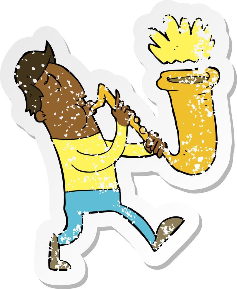 Retro-Distressed-Aufkleber eines Cartoon-Mannes, der Saxophon bläst vektor