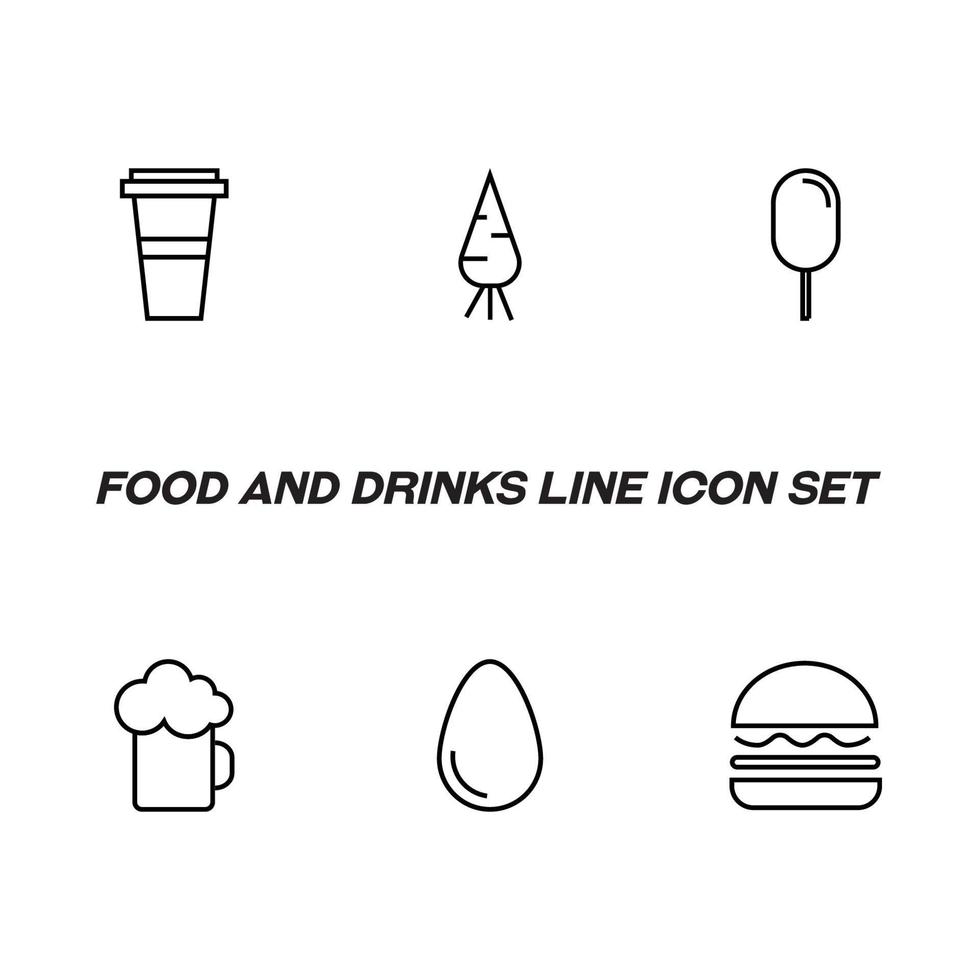mat och drycker begrepp. modern översikt symbol och redigerbar stroke. linje ikon packa Inklusive tecken av disponibel kopp, morot, is grädde, Björn, hamburgare vektor