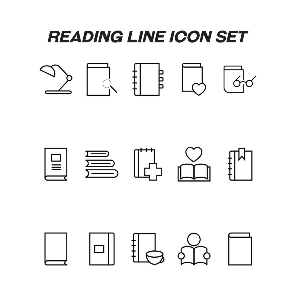 Lese- und Bildungskonzept. moderne Gliederungssymbole, geeignet für Websites, Werbung, Apps, Internetseiten. Line-Icon-Set mit Symbolen für Lampe, Bücher, Tagebücher usw vektor