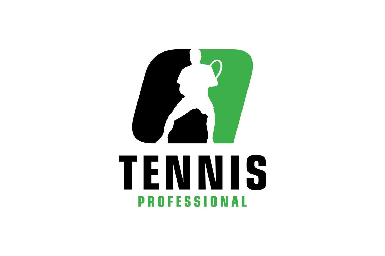 buchstabe q mit tennisspieler-silhouette-logo-design. Vektordesign-Vorlagenelemente für Sportteams oder Corporate Identity. vektor